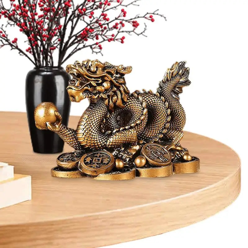 Chinese Auspicious Money Dragon Statuette Resin Sculpture Feng Shui Decoration Home Living Room Bedroom Office Figurines