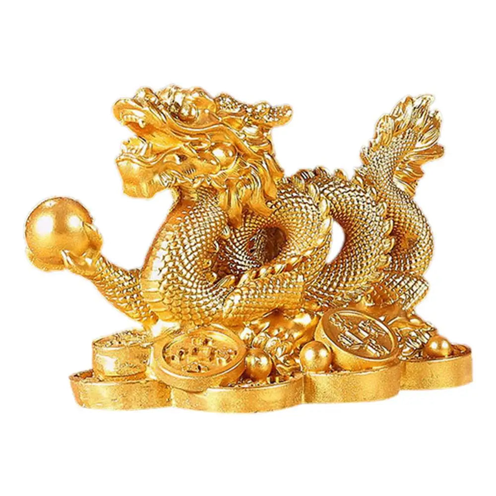 Chinese Auspicious Money Dragon Statuette Resin Sculpture Feng Shui Decoration Home Living Room Bedroom Office Figurines