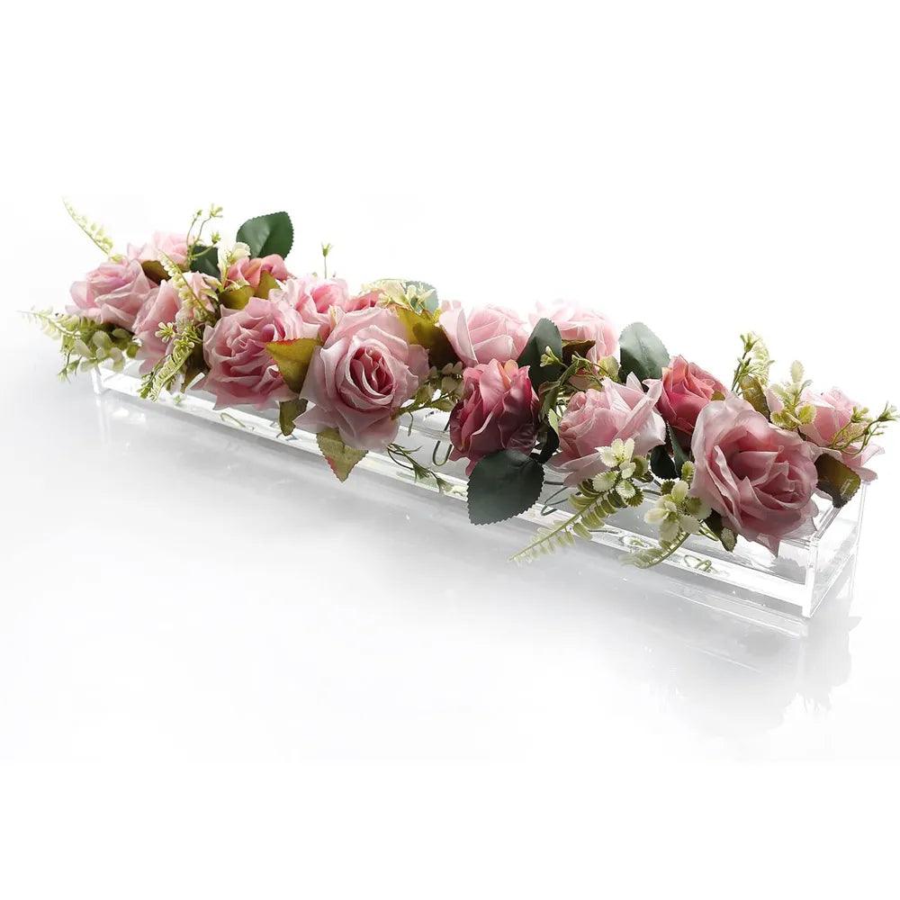 Clear Acrylic Rectangular Flower Vase With Lid Wedding Dinner Table Floral Centerpiece Morden Floral Vases Desktop Home Decorate