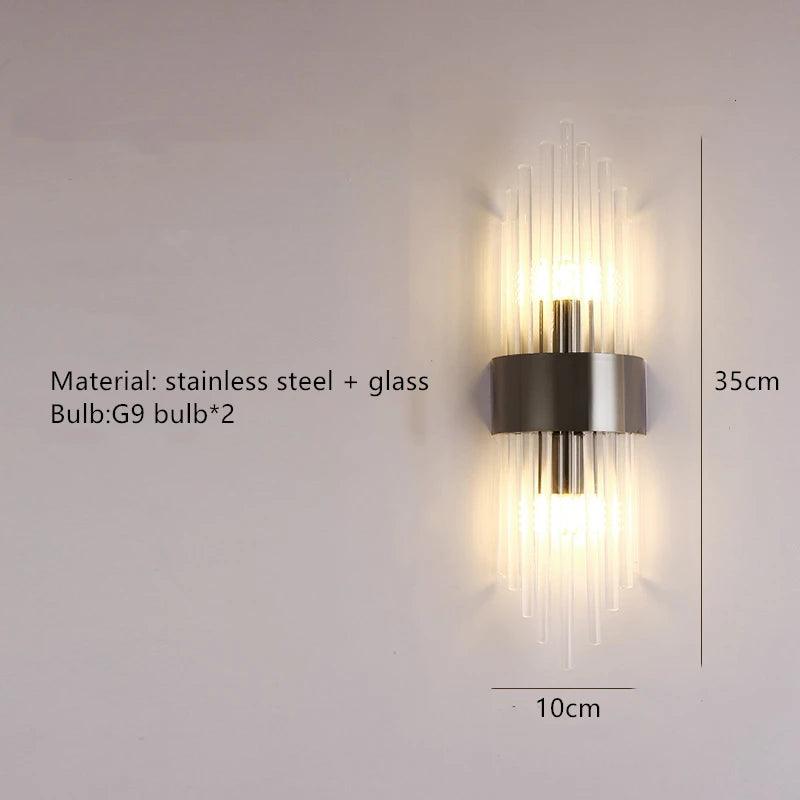 Clear Crystal LED Wall Lamp E14 Bulb Stainless Steel Wall Lights For Foyer Bedroom Aisle Dining Room Gold Black Sconces