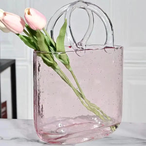 Clear Glass Bag vase Clear Cool & Cute vase for centerpieces Fish Bowl Handbag Unique Flower vase Decorative