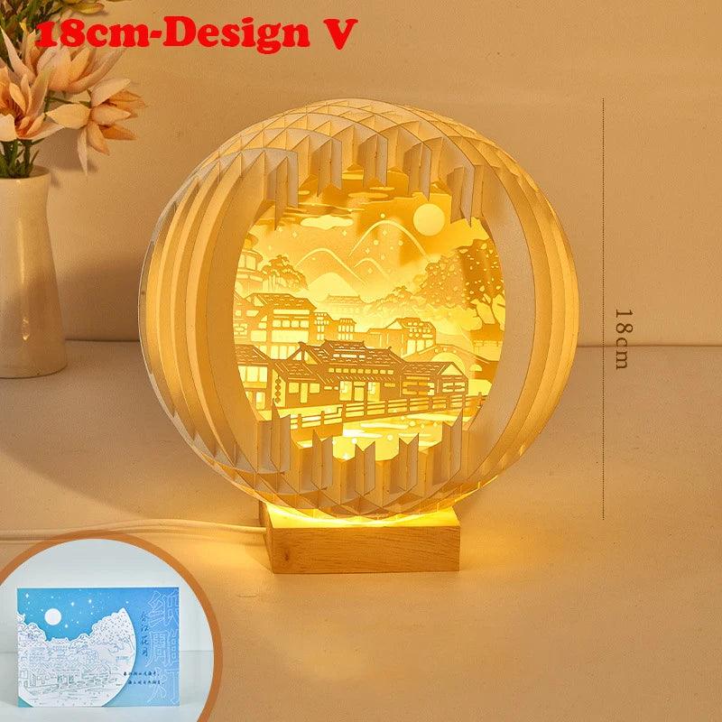 Creative 3D Stereoscopic Led Paper Carving Lamp with Wood Base Cartoon Atmosphere Bedside Decor Art Night Light Friend's Gift