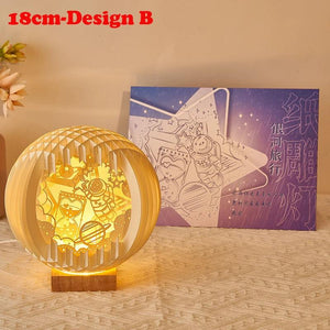 Creative 3D Stereoscopic Led Paper Carving Lamp with Wood Base Cartoon Atmosphere Bedside Decor Art Night Light Friend's Gift