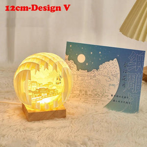 Creative 3D Stereoscopic Led Paper Carving Lamp with Wood Base Cartoon Atmosphere Bedside Decor Art Night Light Friend's Gift