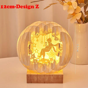 Creative 3D Stereoscopic Led Paper Carving Lamp with Wood Base Cartoon Atmosphere Bedside Decor Art Night Light Friend's Gift