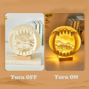 Creative 3D Stereoscopic Led Paper Carving Lamp with Wood Base Cartoon Atmosphere Bedside Decor Art Night Light Friend's Gift