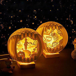 Creative 3D Stereoscopic Led Paper Carving Lamp with Wood Base Cartoon Atmosphere Bedside Decor Art Night Light Friend's Gift