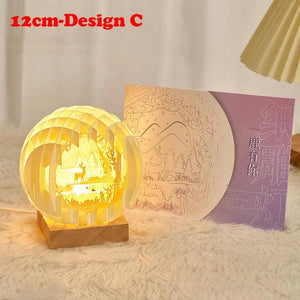 Creative 3D Stereoscopic Led Paper Carving Lamp with Wood Base Cartoon Atmosphere Bedside Decor Art Night Light Friend's Gift