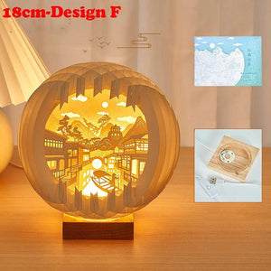 Creative 3D Stereoscopic Led Paper Carving Lamp with Wood Base Cartoon Atmosphere Bedside Decor Art Night Light Friend's Gift