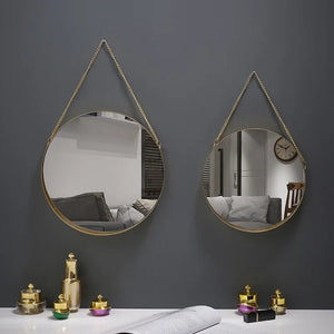 Creative Round Bathroom Wall Mirror Home Bathroom Vanity Chain Wall Hanging Makeup Mirror Art Interior Decoration Ornaments New