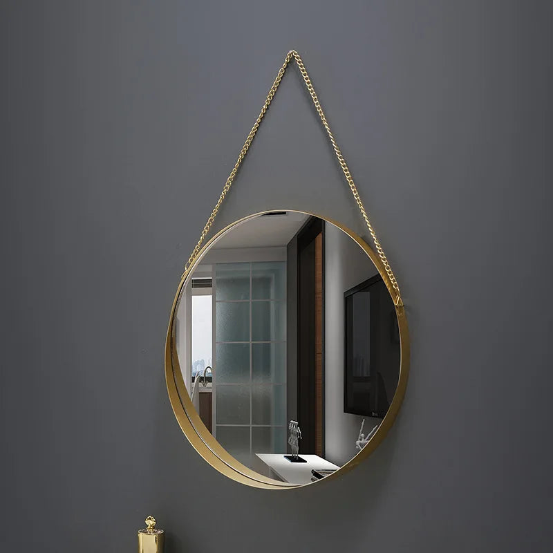 Creative Round Bathroom Wall Mirror Home Bathroom Vanity Chain Wall Hanging Makeup Mirror Art Interior Decoration Ornaments New