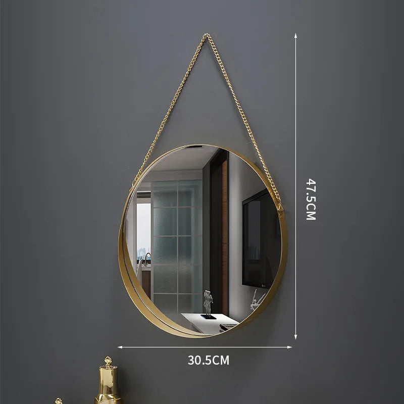 Creative Round Bathroom Wall Mirror Home Bathroom Vanity Chain Wall Hanging Makeup Mirror Art Interior Decoration Ornaments New