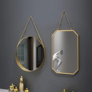 Creative Round Bathroom Wall Mirror Home Bathroom Vanity Chain Wall Hanging Makeup Mirror Art Interior Decoration Ornaments New