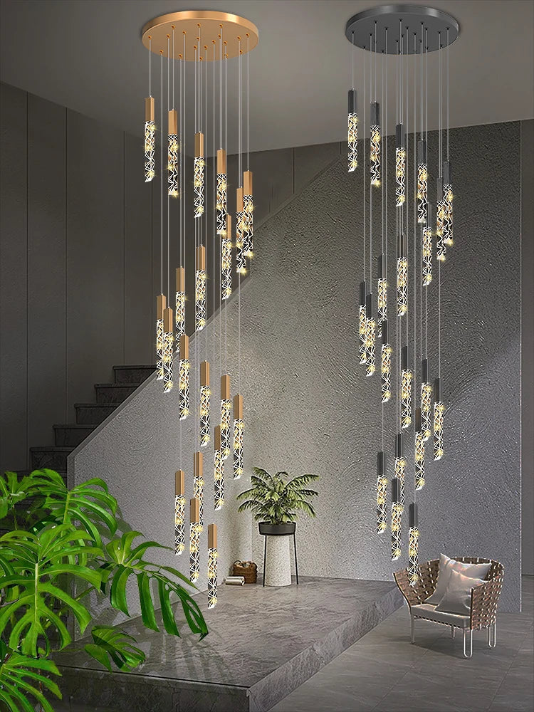 Crystal Staircase Pendant Lamp Modern Gold Lighting Fixture Ceiling Hang Pendant Light Luster Indoor Villa Loft Stair Chandelier