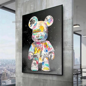 Cute Bear Graffiti Canvas Painting Cartoon Character Pop Art Posters Prints Street Wall Art Picture for Home Kawaii Room Decor