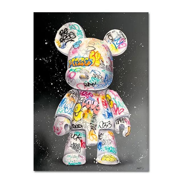 Cute Bear Graffiti Canvas Painting Cartoon Character Pop Art Posters Prints Street Wall Art Picture for Home Kawaii Room Decor