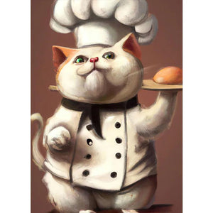 Cute Chef Cat Painting Print Canvas Poster Funny Animal Cooking Picture Abstract Wall Art Kitchen Dining Room Home Decor Cuadros