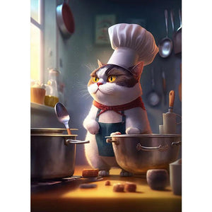 Cute Chef Cat Painting Print Canvas Poster Funny Animal Cooking Picture Abstract Wall Art Kitchen Dining Room Home Decor Cuadros