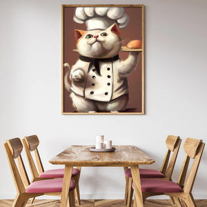 Cute Chef Cat Painting Print Canvas Poster Funny Animal Cooking Picture Abstract Wall Art Kitchen Dining Room Home Decor Cuadros