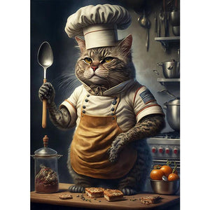 Cute Chef Cat Painting Print Canvas Poster Funny Animal Cooking Picture Abstract Wall Art Kitchen Dining Room Home Decor Cuadros