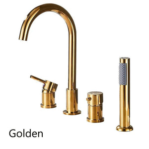 Deck Mount Bathroom Bathtub Faucet Set with Handheld Shower Tub Faucet Hot and Cold Water Mixer Bath Faucet Gold Bathtub Tap