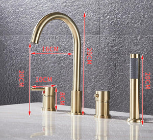 Deck Mount Bathroom Bathtub Faucet Set with Handheld Shower Tub Faucet Hot and Cold Water Mixer Bath Faucet Gold Bathtub Tap