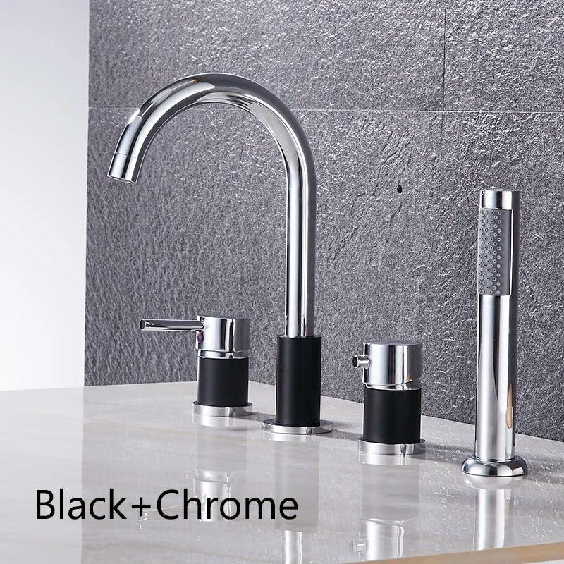 Deck Mount Bathroom Bathtub Faucet Set with Handheld Shower Tub Faucet Hot and Cold Water Mixer Bath Faucet Gold Bathtub Tap