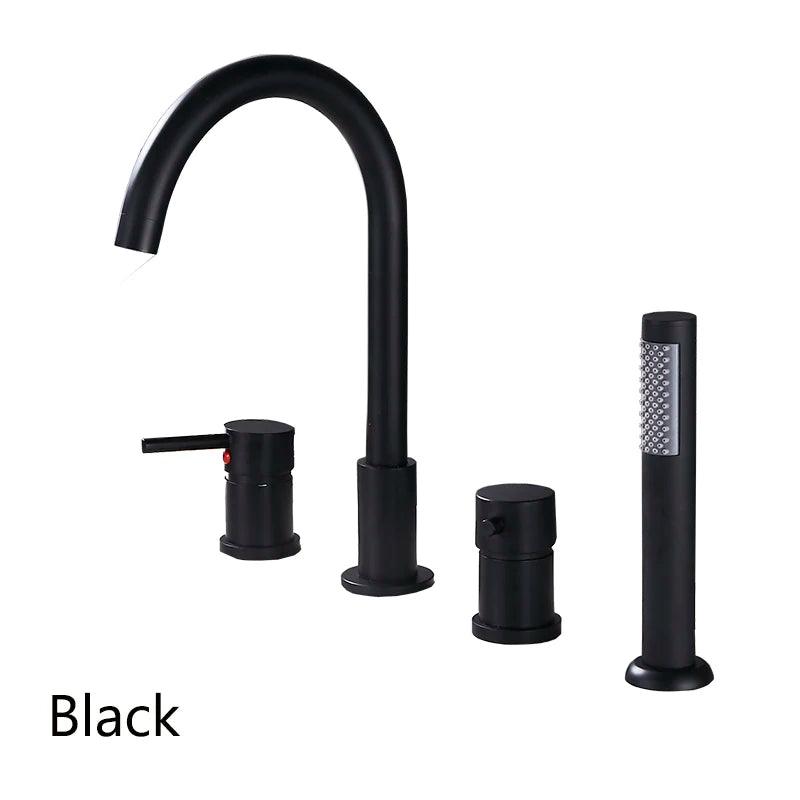 Deck Mount Bathroom Bathtub Faucet Set with Handheld Shower Tub Faucet Hot and Cold Water Mixer Bath Faucet Gold Bathtub Tap