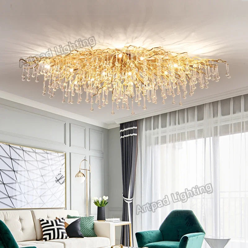 Lámpara de decoración, candelabros de cristal LED nórdicos, iluminación de lujo dorada para dormitorio, comedor, sala de estar, cocina