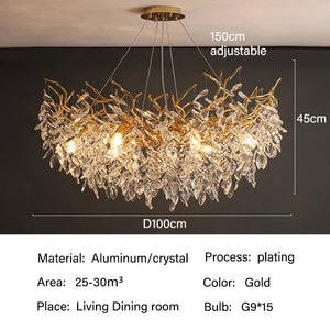 Dining Room Chandelier Long Shaped Dining Room Circular Branch Simple French Luxury Villa Living Room Crystal Lighting Fixtures