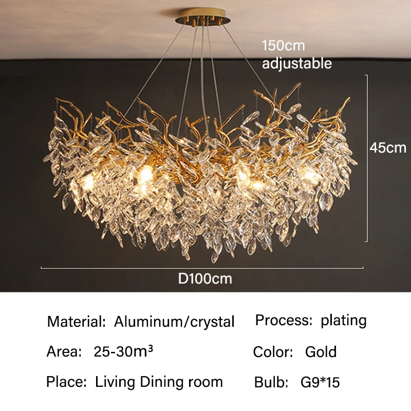 Dining Room Chandelier Long Shaped Dining Room Circular Branch Simple French Luxury Villa Living Room Crystal Lighting Fixtures