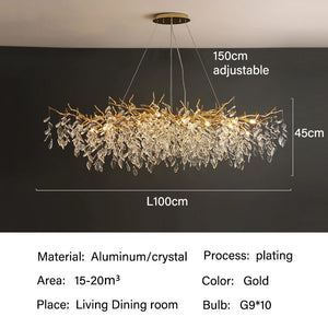 Dining Room Chandelier Long Shaped Dining Room Circular Branch Simple French Luxury Villa Living Room Crystal Lighting Fixtures