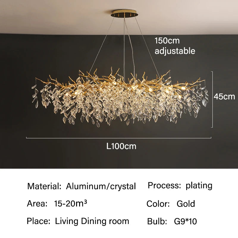 Dining Room Chandelier Long Shaped Dining Room Circular Branch Simple French Luxury Villa Living Room Crystal Lighting Fixtures