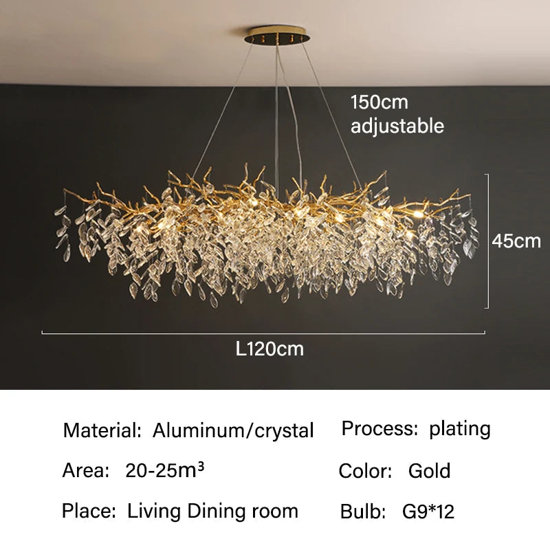 Dining Room Chandelier Long Shaped Dining Room Circular Branch Simple French Luxury Villa Living Room Crystal Lighting Fixtures