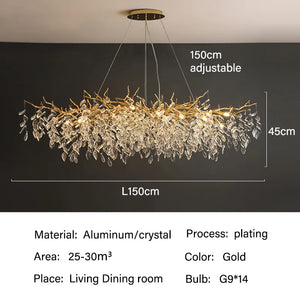 Dining Room Chandelier Long Shaped Dining Room Circular Branch Simple French Luxury Villa Living Room Crystal Lighting Fixtures