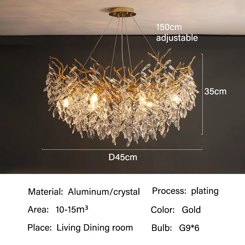 Dining Room Chandelier Long Shaped Dining Room Circular Branch Simple French Luxury Villa Living Room Crystal Lighting Fixtures