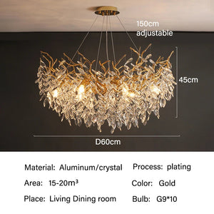 Dining Room Chandelier Long Shaped Dining Room Circular Branch Simple French Luxury Villa Living Room Crystal Lighting Fixtures