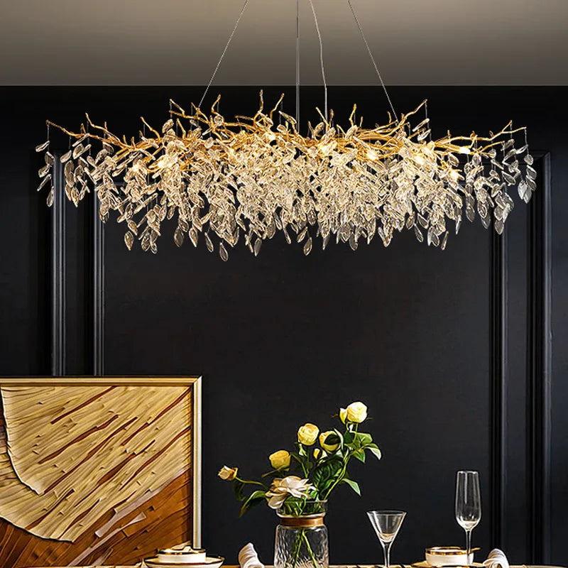 Dining Room Chandelier Long Shaped Dining Room Circular Branch Simple French Luxury Villa Living Room Crystal Lighting Fixtures