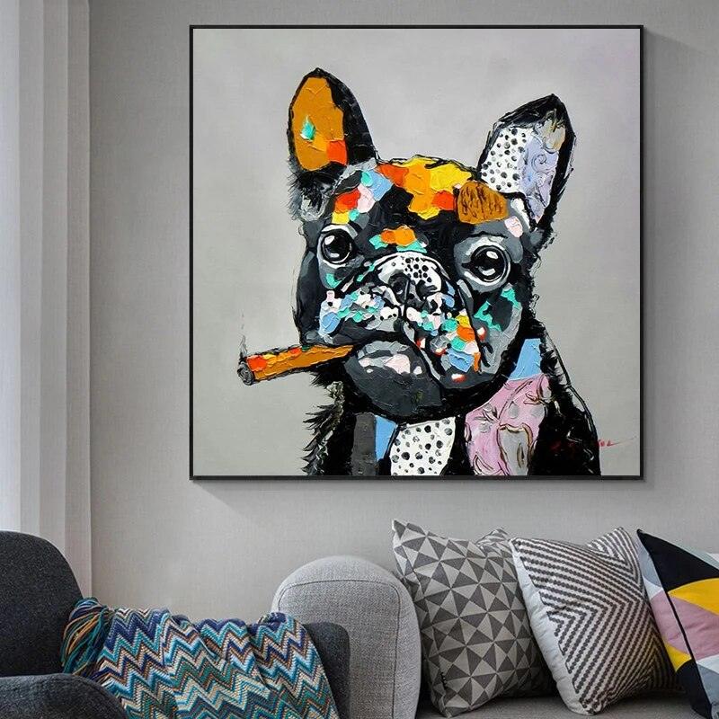 Dog Cheers Smoking Bulldog Canvas Prints Oil Painting Animal Graffiti Wall Art Poster Picture Modern Home Decoration Living Room