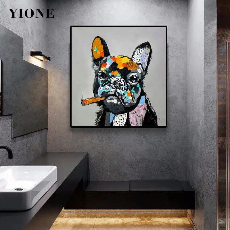 Dog Cheers Smoking Bulldog Canvas Prints Oil Painting Animal Graffiti Wall Art Poster Picture Modern Home Decoration Living Room