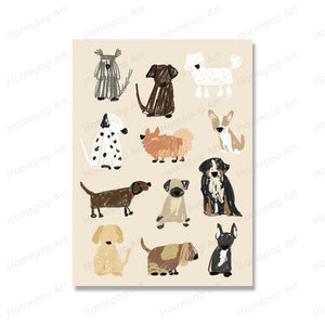 Dogs Black and White Print Animal Dogs Breed Drawing Wall Art Kids Room Decoration Dog Lover Gift Poster Picture Canvas Painting