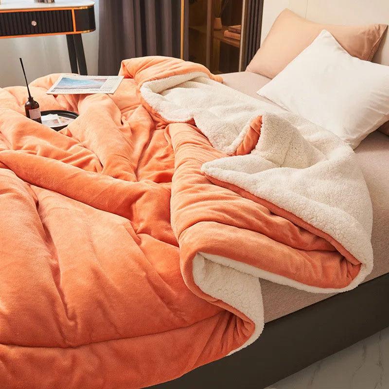 Double Layer Thickened Lamb Plush Blanket Plush Fleece Plaids For Bed Sofa Soft Warm Coral Fleece Blanket Winter Warm Blankets