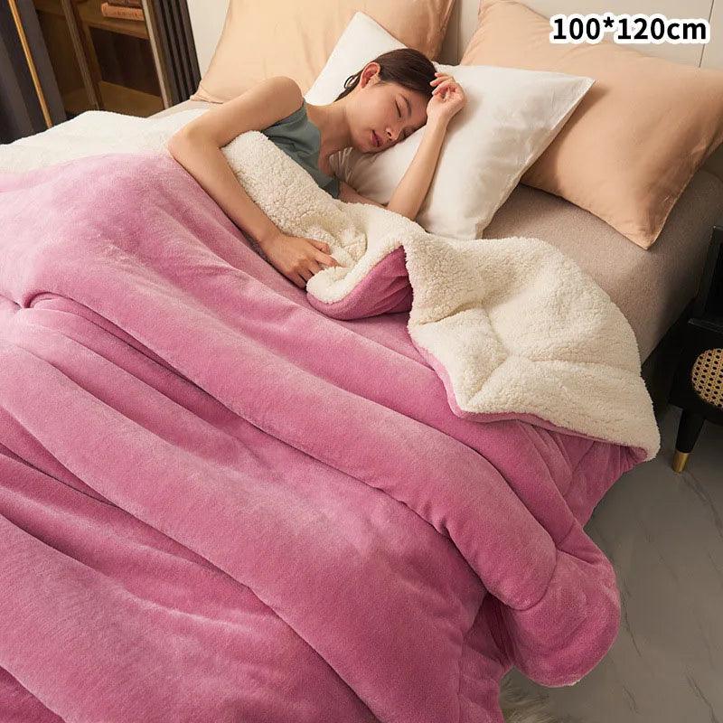 Double Layer Thickened Lamb Plush Blanket Plush Fleece Plaids For Bed Sofa Soft Warm Coral Fleece Blanket Winter Warm Blankets