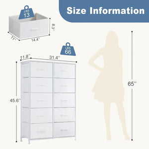 Dresser for Bedroom, Tall Storage Drawers, Fabric Storage Tower with 10 Drawers, Chest of Drawers with Fabric Bins, Sturdy Metal