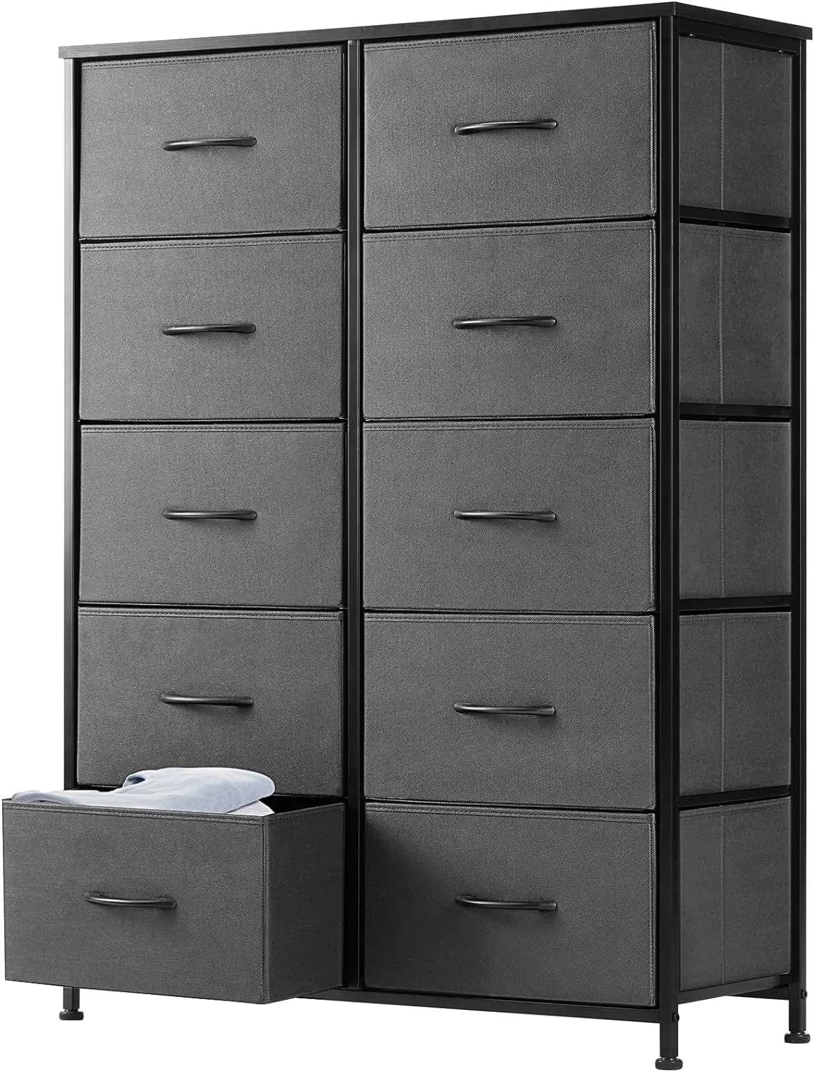 Dresser for Bedroom, Tall Storage Drawers, Fabric Storage Tower with 10 Drawers, Chest of Drawers with Fabric Bins, Sturdy Metal