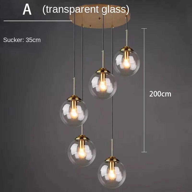 Dropshipping Modern Glass Ball Chandelier Nordic Retro Long Staircase Pendant Lamp for Living Room Home Decor Lighting Fixtures