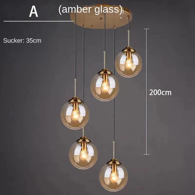 Dropshipping Modern Glass Ball Chandelier Nordic Retro Long Staircase Pendant Lamp for Living Room Home Decor Lighting Fixtures