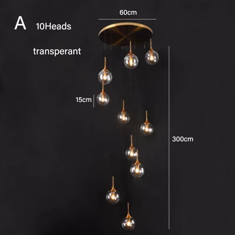 Dropshipping Modern Glass Ball Chandelier Nordic Retro Long Staircase Pendant Lamp for Living Room Home Decor Lighting Fixtures