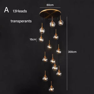 Dropshipping Modern Glass Ball Chandelier Nordic Retro Long Staircase Pendant Lamp for Living Room Home Decor Lighting Fixtures