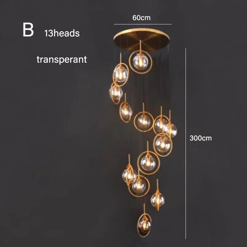 Dropshipping Modern Glass Ball Chandelier Nordic Retro Long Staircase Pendant Lamp for Living Room Home Decor Lighting Fixtures